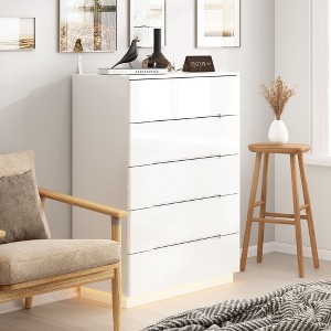 FUFU&GAGA White Wood 5 Drawer Chest Bedroom Dresser With Light - 1 of 4