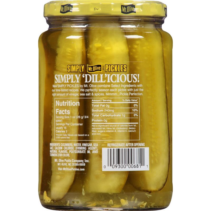 Mt. Olive Simply Pickles Kosher Dill Spears - 24 fl oz, 3 of 5