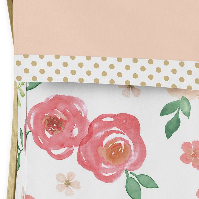 Sweet Jojo Designs Girl Laundry Hamper Watercolor Floral Peach Pink and Green, 4 of 7