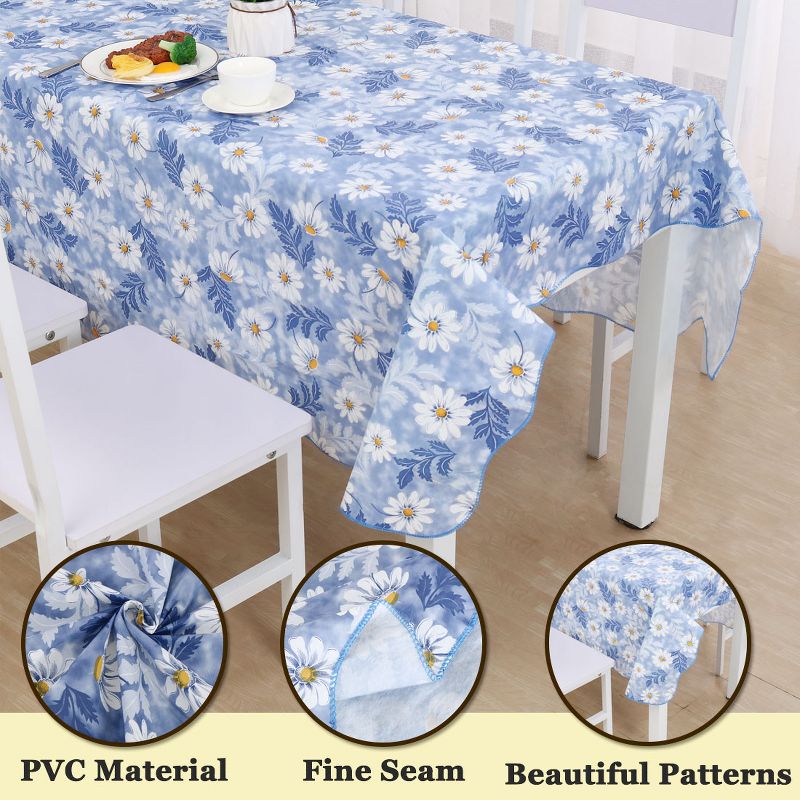 PiccoCasa Vinyl Tablecloth Square Table 53" x 53" Daisy Pattern Waterproof, 3 of 4