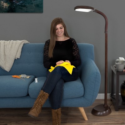 Adjustable Brown Woodgrain Arc Floor Lamp with Plastic Fixture