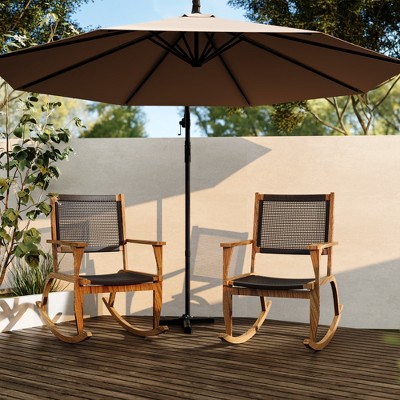 Whisen 2 Pieces Patio Rocking Chair Set, Acacia Wood Outdoor Rockers with Wicker Rattan Seat & Backrest