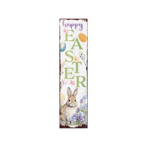 HomeRoots 36" White Green And Purple Solid Wood Happy Easter Bunny Porch Sign - 1 of 4
