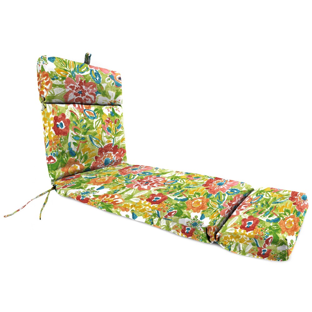 Photos - Pillow Outdoor French Edge Chaise Lounge Cushion - Green Floral - Jordan Manufact