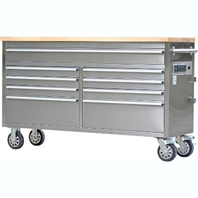 61 inch Tool Chest, Tool Box Mobile 9 Drawers Storage Rolling Cabinet with Wheels Lock Key Locking System Drawer Liners for Garage, Warehouse