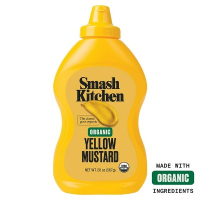 Smash Kitchen Organic Yellow Mustard, 20 oz Bottle, Pack of 4
