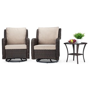 coucheta 3 Piece Outdoor 360° Swivel Rocker Patio Chairs, with Thick Cushions and 360° Glass Top Table - 1 of 4