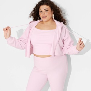 Women's Cropped Zip-Up Ribbed Hoodie Sweatshirt - Wild Fable™ - 1 of 3