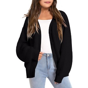 Girls Open Front Cardigan Sweater Kids Causal Long Sleeve Crewneck Knit Outerwear Coat - 1 of 3