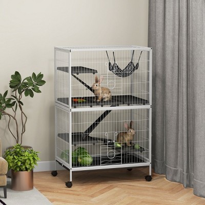 5 Tier Small Animal Cage with Hammock and Wheels,50'' Large Ferret Chinchilla Habitat with Removable Tray and Doors - LAOTIES