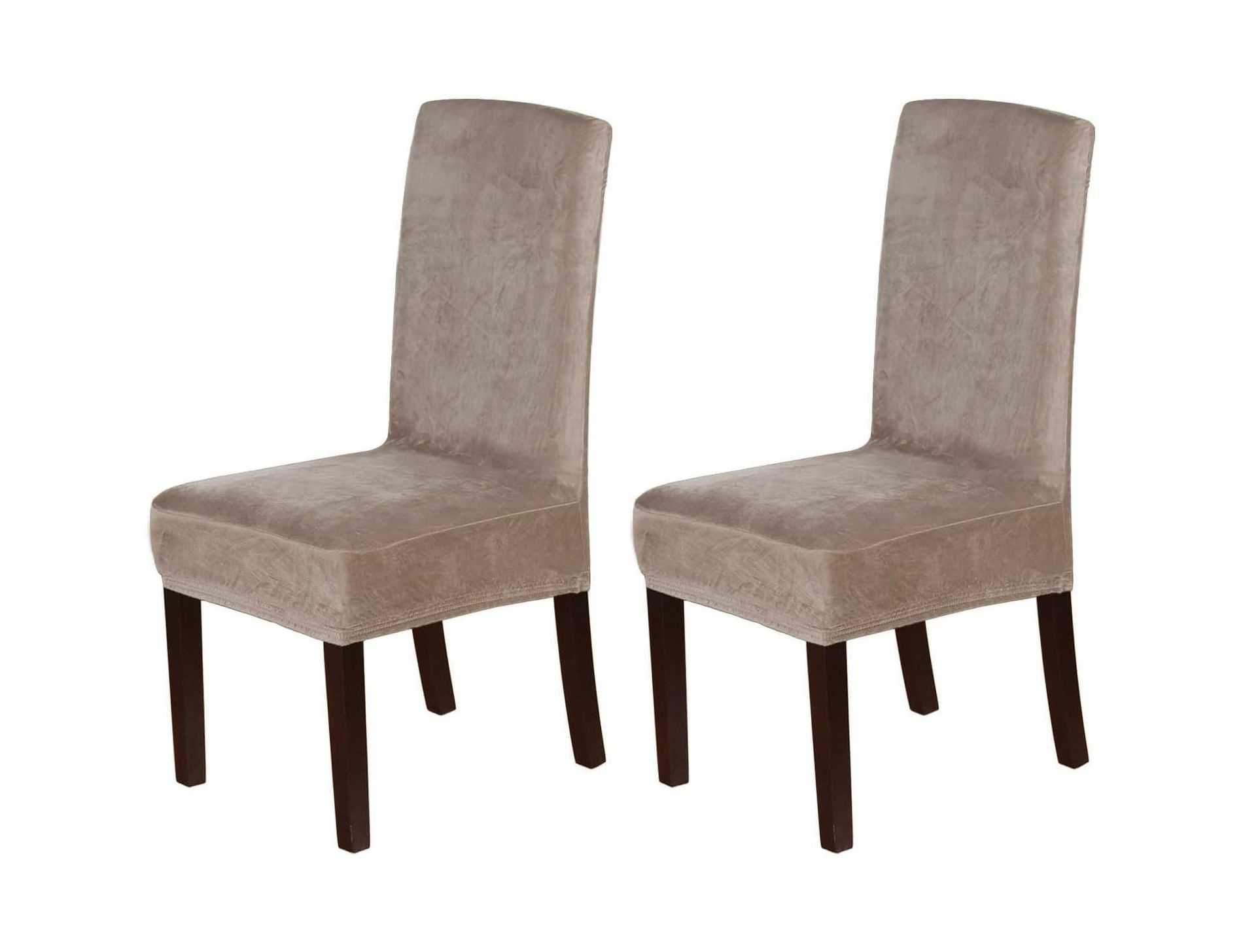 H.Versailtex Velvet Dining Chair Covers for Dining Room TAUPE Pack of 2