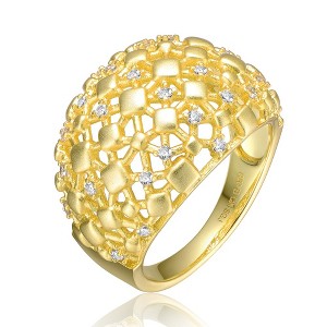 Luxurious 14k Yellow Gold Plated Dome-Shaped Ring with Textured Nugget Design and Sparkling Cubic Zirconia for a Bold and Sophisticated Look - 1 of 3