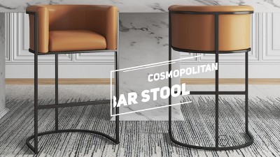 Modernist Camel & Black Metal Barstools - Set of 3