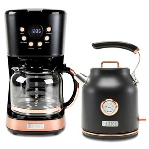 Haden Dorset 1.7 Liter Stainless Steel Electric Hot Water Kettle Bundled with 12 Cup Drip Coffee Maker Coffee Machine, Black & Copper - 1 of 4