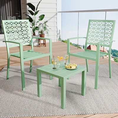 3 Pieces Outdoor Bistro Set, Furniture with 2 Chairs & 1 Coffee Table, Decorative Backrest Patio Furniture Set for Garden, Yard and Bistro