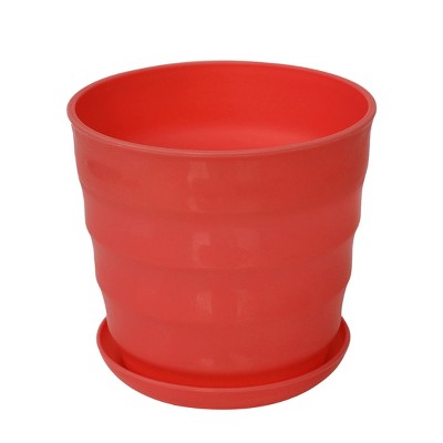 Unique Bargains Parterre Farm Plastic Round Design With Tray Flower Cactus Planters Red 1 Pc