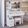 Makeup Vanity Desk with Mirror and Light, Makeup Vanity Table with Stool, Dressing Table with Drawers & Open Storage for Small Space White - 2 of 4