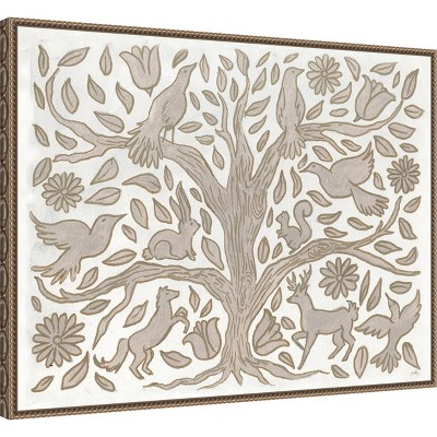 Neutral Grey Animal Tree Canvas Wall Art with Beaded Frame