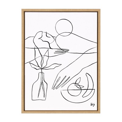 Natural Framed Abstract Line Art Canvas Print 18x24