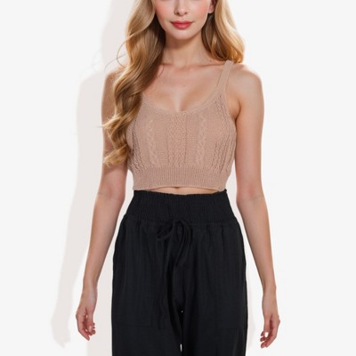 Anna-Kaci Women's Knit Crop Top with Spaghetti Straps and Ribbed Hem Summer Tank Top