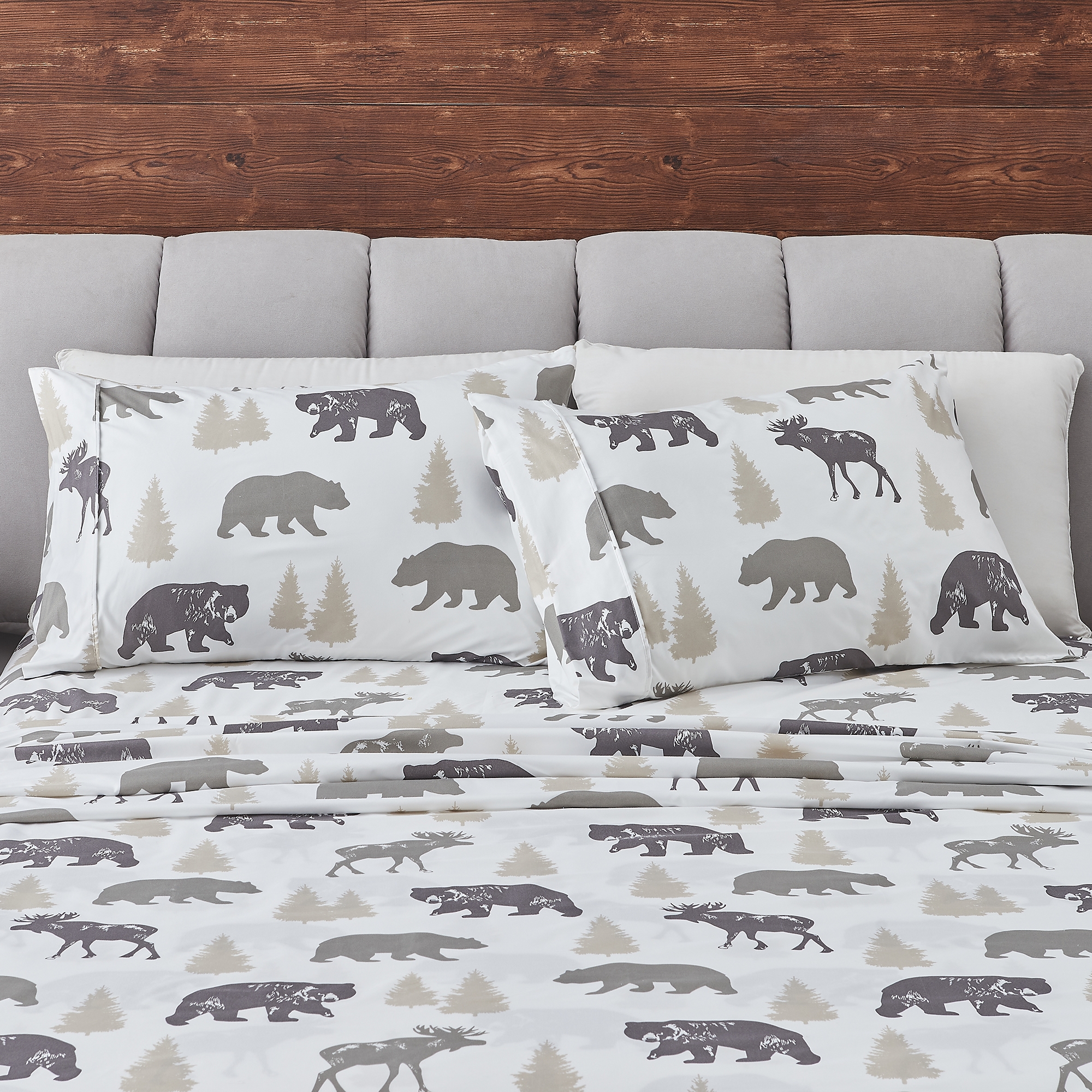 Rustic Lodge Brushed Microfiber Sheet Set - Great Bay Home (Queen, Bear)