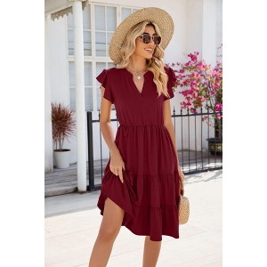 Women's Summer Casual Dress V Neck Short Sleeve Midi Sundress Party Dress Flowy Tiered Beach Dresses - 1 of 4