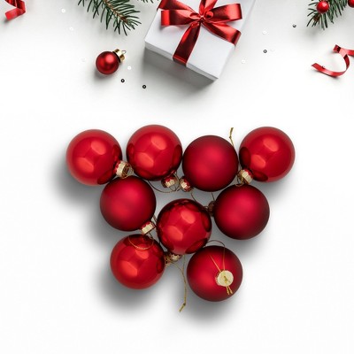 Red Matte and Shiny Glass Ball Christmas Ornaments Set of 9