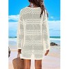 Women's Crochet Knit Beach Cover-Up - V-Neck Long Bell Sleeve Sheer Swimwear Tunic Dress - 4 of 4