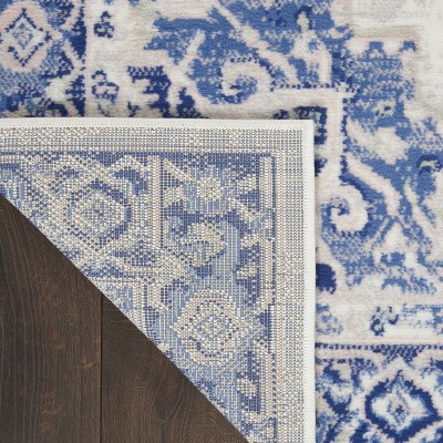 Ivory Blue Floral 8' x 10' Reversible Synthetic Area Rug