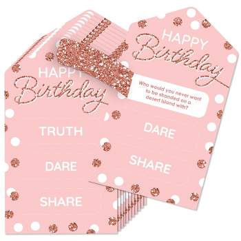 Big Dot of Happiness Pink Rose Gold Birthday - Happy Birthday Party Game Pickle Cards - Truth, Dare, Share Pull Tabs - Set of 12