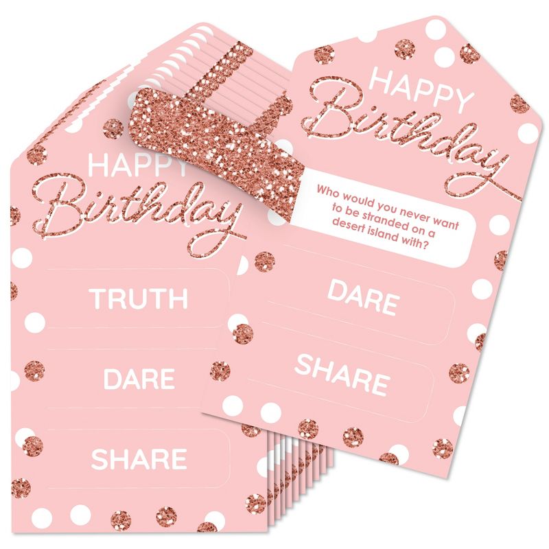 Big Dot of Happiness Pink Rose Gold Birthday - Happy Birthday Party Game Pickle Cards - Truth, Dare, Share Pull Tabs - Set of 12, 1 of 6