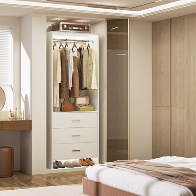 Aheaplus 24'' Freestanding Closet Organizer System with Hanging Rods and Drawers