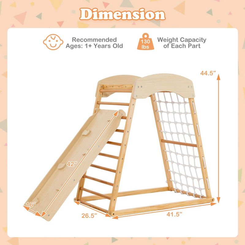 Costway 6-in-1 Wood Jungle Gym Montessori Climbing Play Set with Double-sided Ramp Colorful, 3 of 10