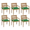 vidaXL 6X Teak Batavia Chairs - Elegant Outdoor/Patio Seating with Green Cushions - Weatherproof & Durable - 2 of 4
