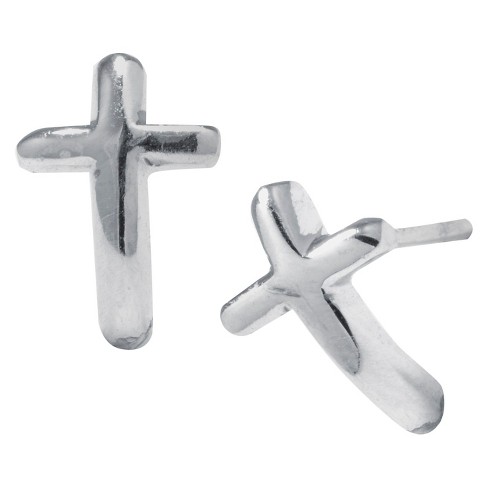 Solid 925 Sterling Silver Polished Cross Earrings 36mm x 11mm
