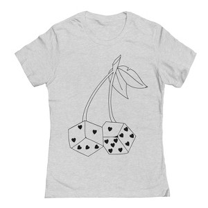Rerun Island Women's Cherry Dice Hearts Short Sleeve Graphic Cotton T-Shirt - Heather Grey S - 1 of 4