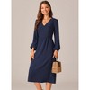 Seta T Women's Elegant Frilled Long Sleeve V Neck Pleated Fit Flare A-Line Midi Dress - 2 of 4