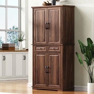 KTMBDW Kitchen Pantry Cabinet 71" Height, Freestanding Cupboard with Drawer,Sliding Storage Rack and 6 Hanging Shelves for Dining Room,Laundry - 1 of 4