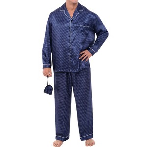 ADR Men's Satin Pajamas Set, Long Sleeve Top and Pants with Pockets, Silk like PJs with Matching Sleep Mask - 1 of 4