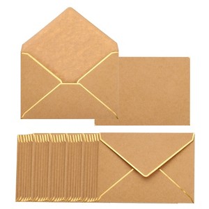 Unique Bargains Office Invitations Graduation Parties Card Gold Border V Flap Envelopes Retro - 1 of 4