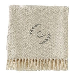 Personalization Mall Floral Wreath Embroidered Initial Afghan Throw Blanket - 1 of 1