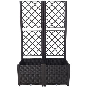 NAYSAYE Poly Rattan Trellis Raised Bed Planter with Drainage Plug Two Removable Pots for Patio Garden Decoration, Brown, 31.5"*15.7"*53.5" - 1 of 4