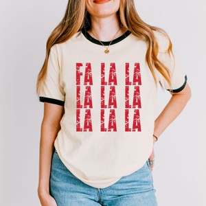 Fa La La Distressed - Women's Ringer Graphic T-Shirt - 1 of 4