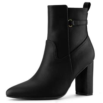 Allegra K Women's Pointed Toe Chunky High Heels Ankle Boots