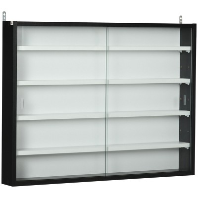 GlasFlength Decorative Storage Cabinets 5 Tier Display Cabinet Glass Display Cabinet Wall Mounted Cabinet for Living Room, White, 31.5"*3.8"*23.5"