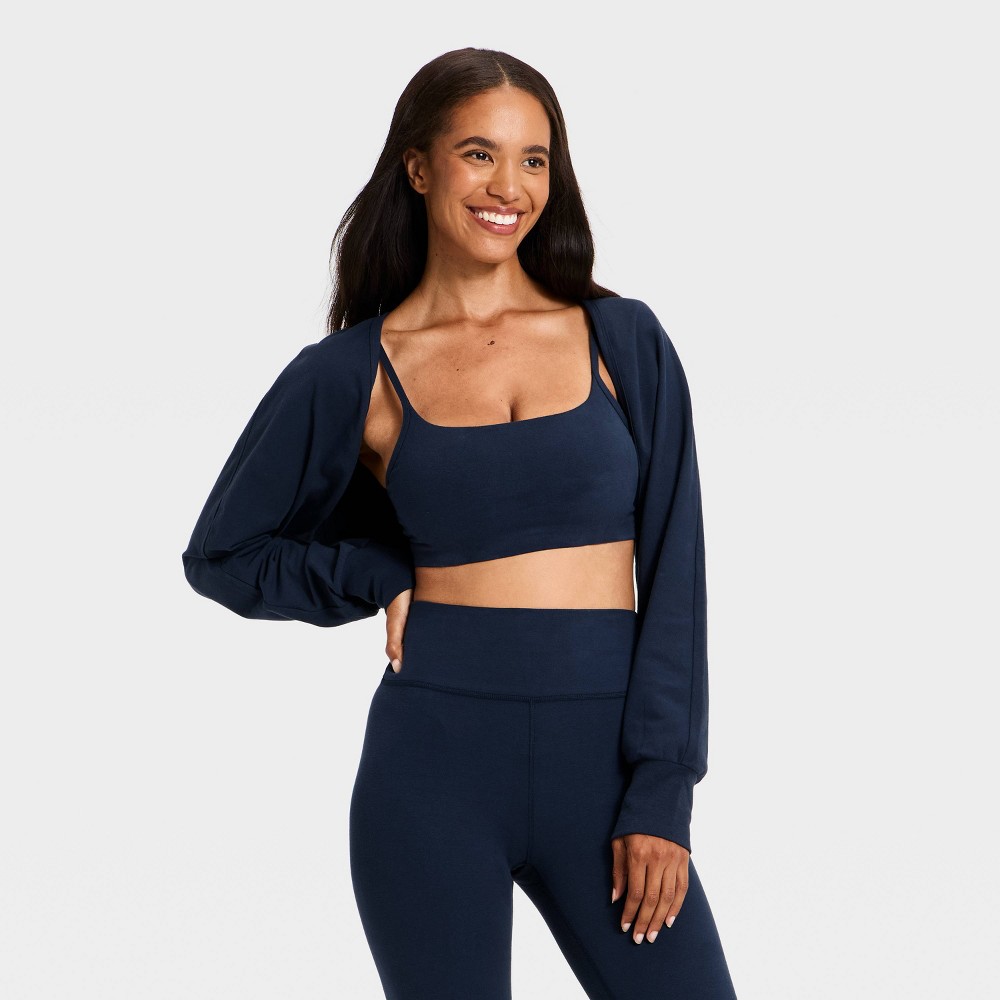 Women's Long Sleeve Cotton Balance Cropped Shrug - All In Motion™ Navy Blue M