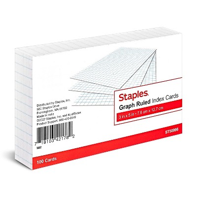 Staples 3" x 5" Graph Ruled White Index Cards 100/Pack TR50996