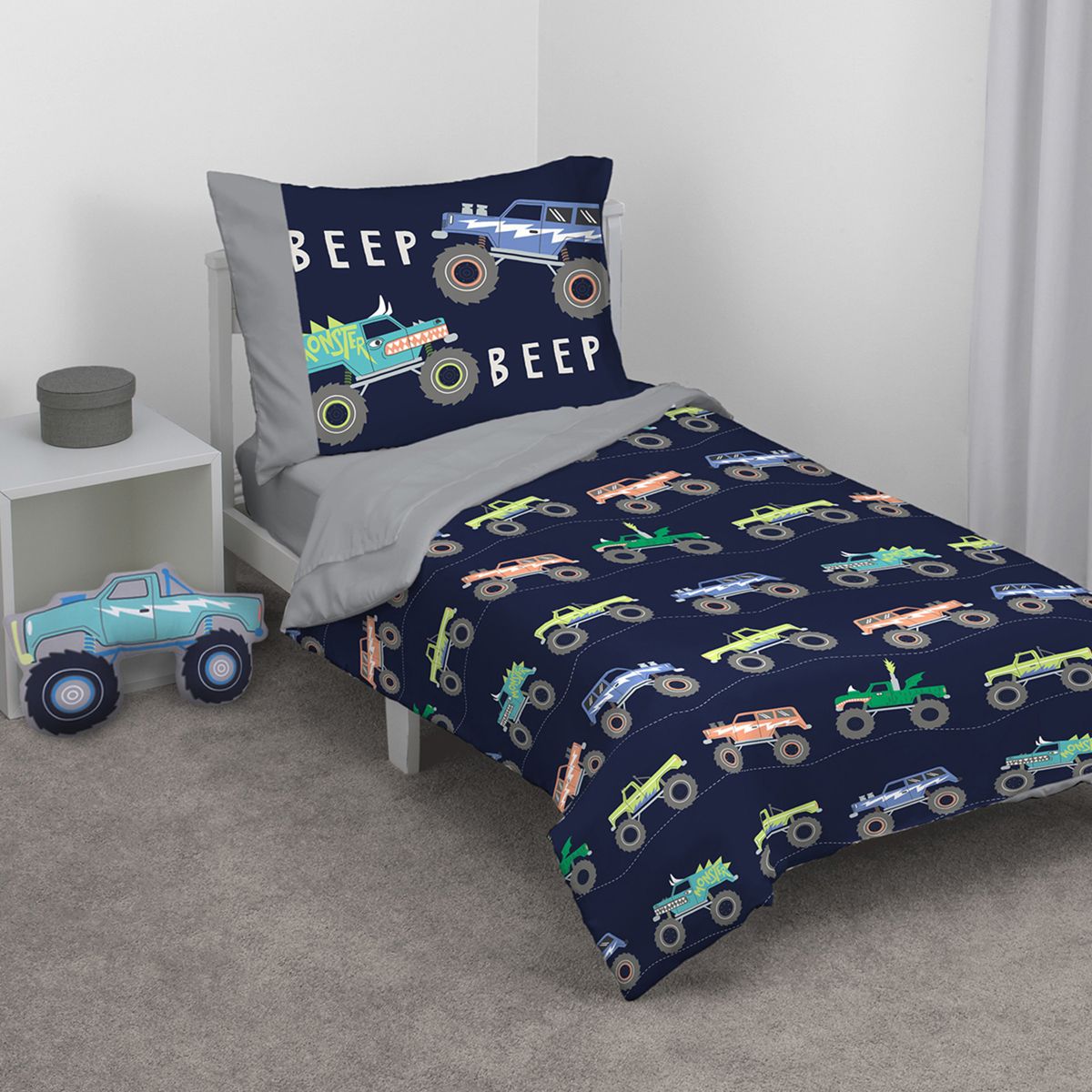 Carter's Teal, Blue and Grey Monster Truck Shaped Toddler Pillow - thumbnail 3