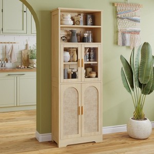 Karl Home 66.9in.H Tan Rattan Display Cabinet Storage Cabinet 4 Doors 6 Tiers - 1 of 4