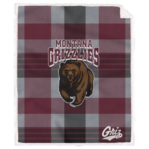 NCAA Montana Grizzlies Plaid Steel Royal Plush Faux Shearling Blanket - 1 of 2